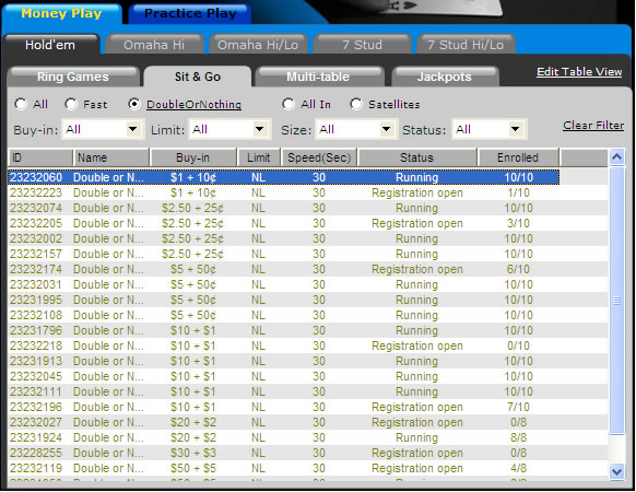 Double or Nothing tournaments SNG image
