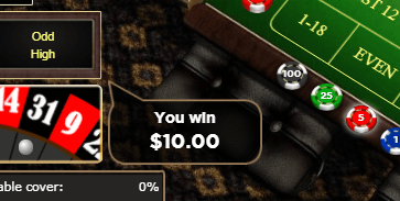 winning screenshot of a european roulette win